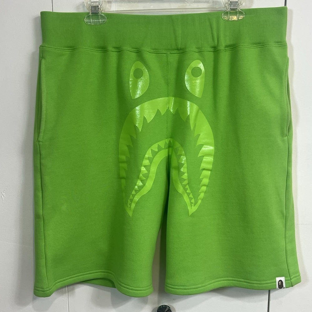 BAPE A Bathing Ape Neon Green Shark Sweat Shorts Men's XXL Authentic